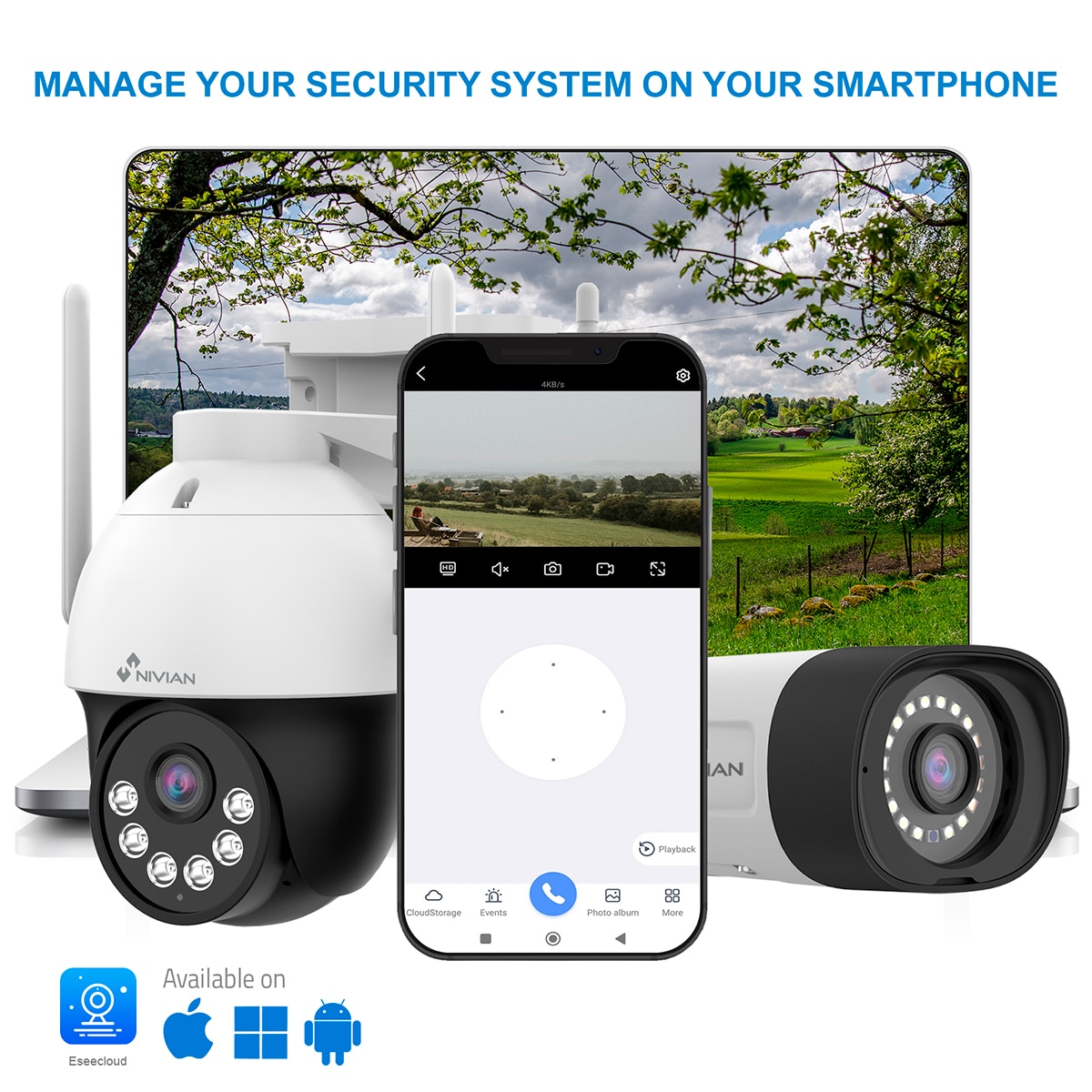 Kit de 4 cámaras de seguridad + grabador de seguridad Nivian Blanco-8