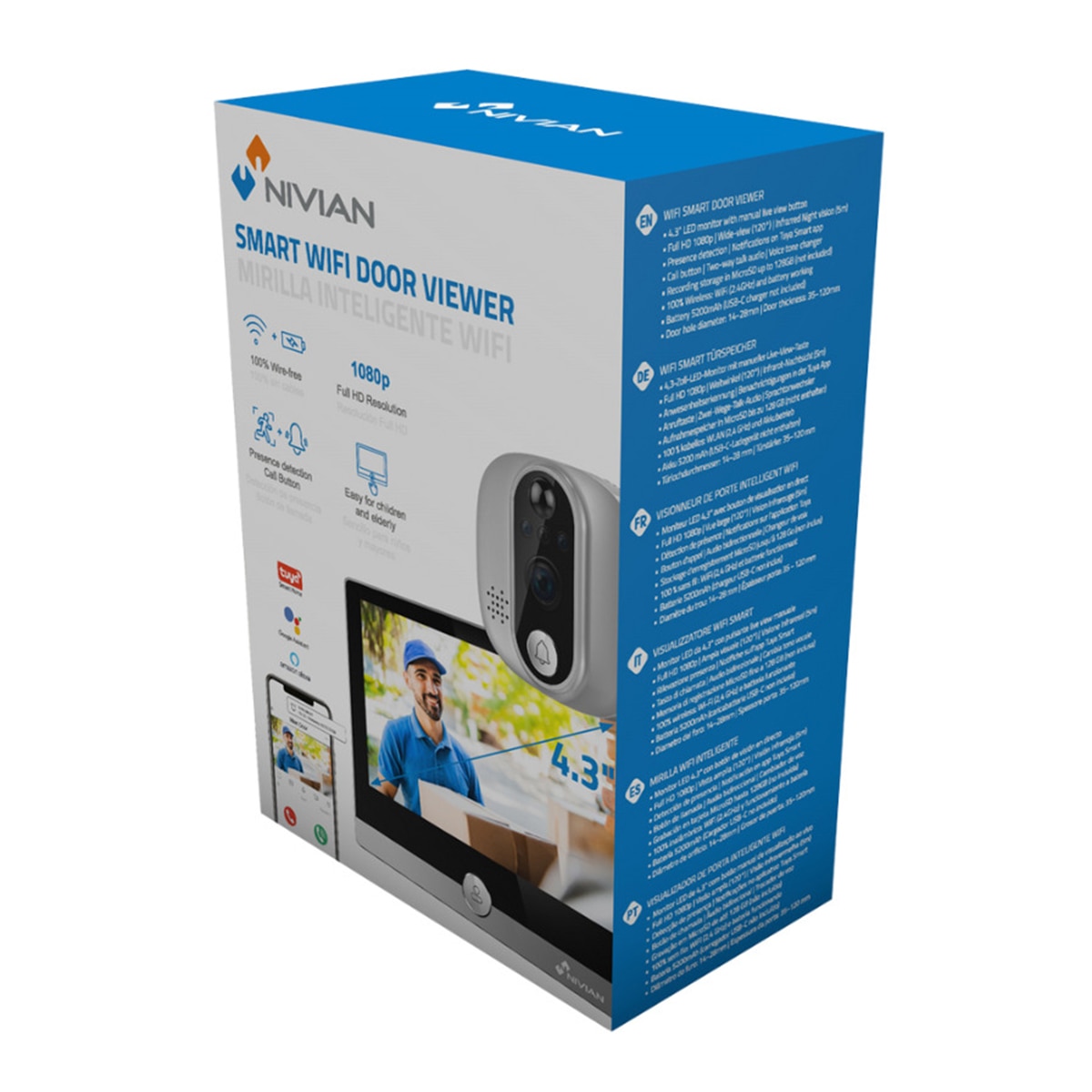 Mirilla digital Nivian, Wi-Fi, Full HD Gris-3