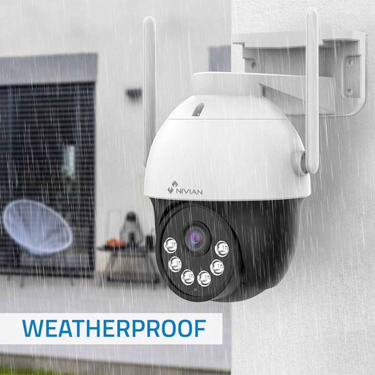 Cámara de seguridad para exterior Nivian, Wi-Fi 6, 2K Blanco-2