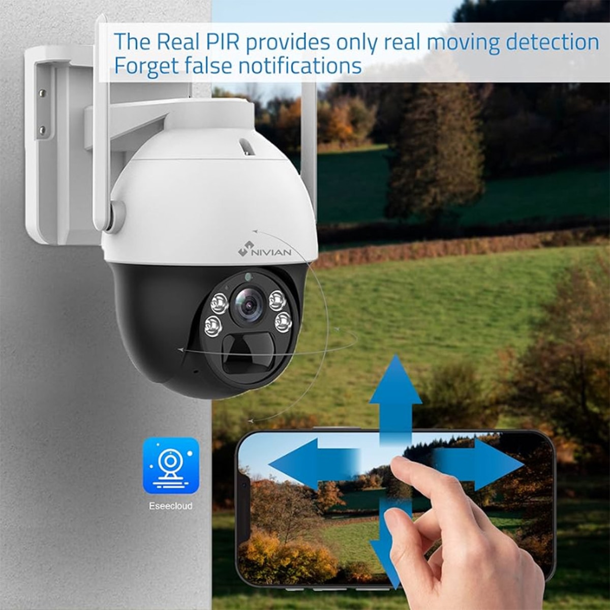 Cámara de seguridad para exterior Nivian, Wi-Fi 6, 2K Blanco-3