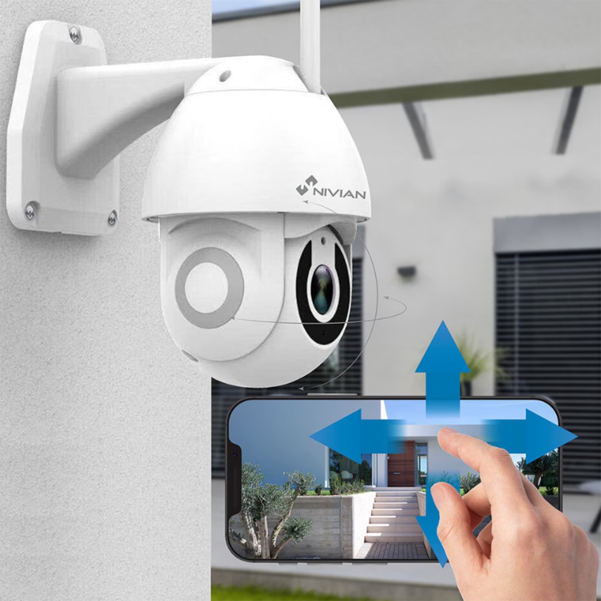 Cámara de seguridad exteror inalámbrica Nivian, 2,5K Blanco-3