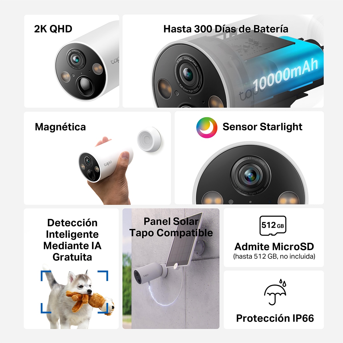 Cámara de Vigilancia IP Tapo C425, para Exterior, con Batería Recargable, Resolución 2K QHD y Detección IA Avanzada, IP66 Blanco-4