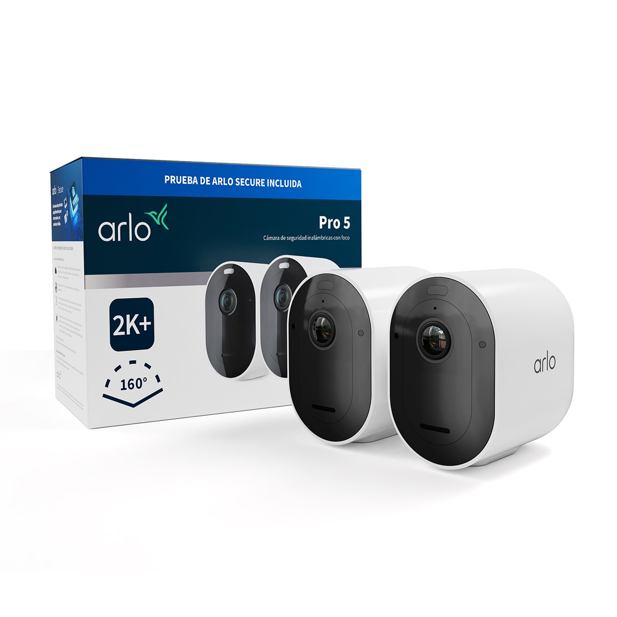 Kit de dos Cámaras de vigilancia exterior Arlo Pro 5, vídeo 2K+ con HDR, Wi-Fi de doble banda Blanco / Negro-3