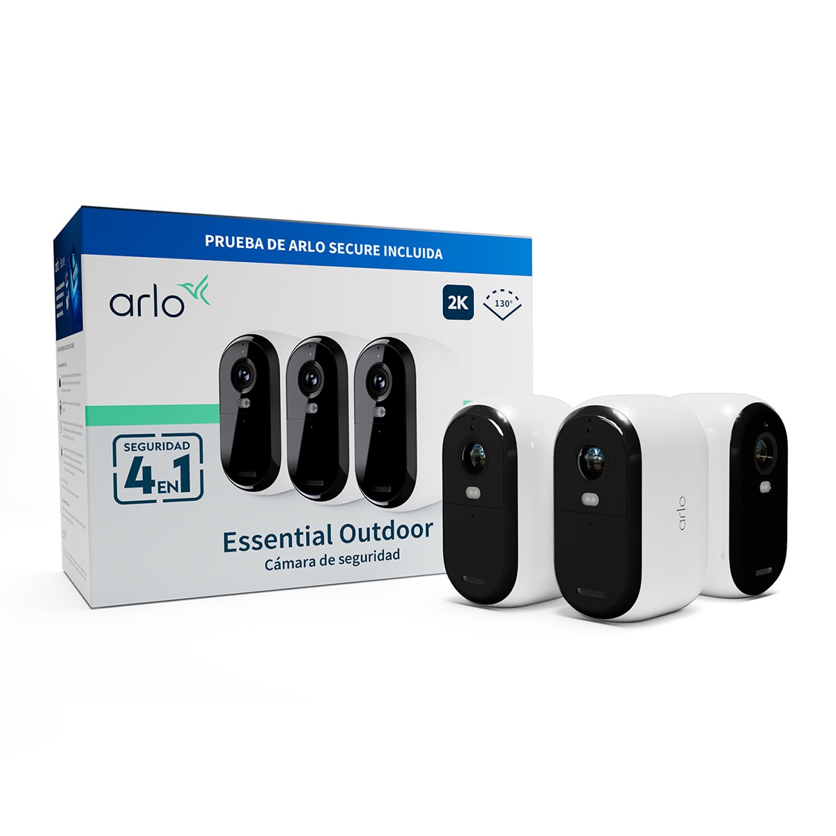 Kit de tres Cámaras de vigilancia exterior Arlo Essential 2K, Wi-Fi Blanco / Negro-3