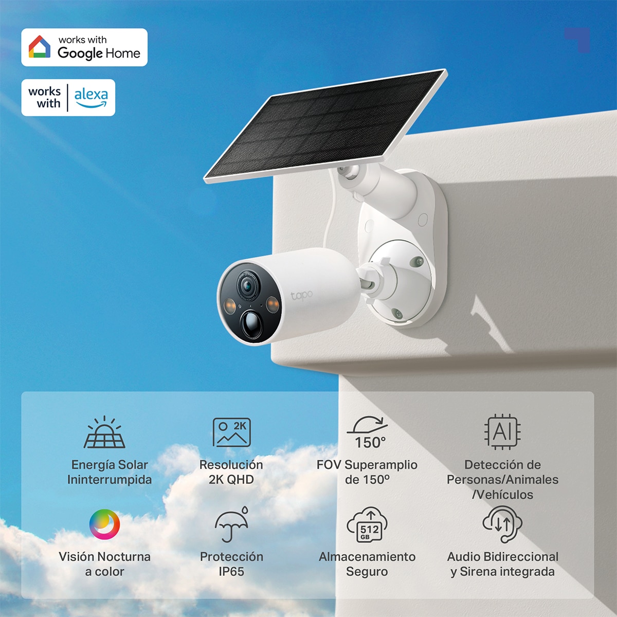 Cámara de vigilancia para exterior con Panel Solar y Batería Recargable Tapo C425 Kit 2