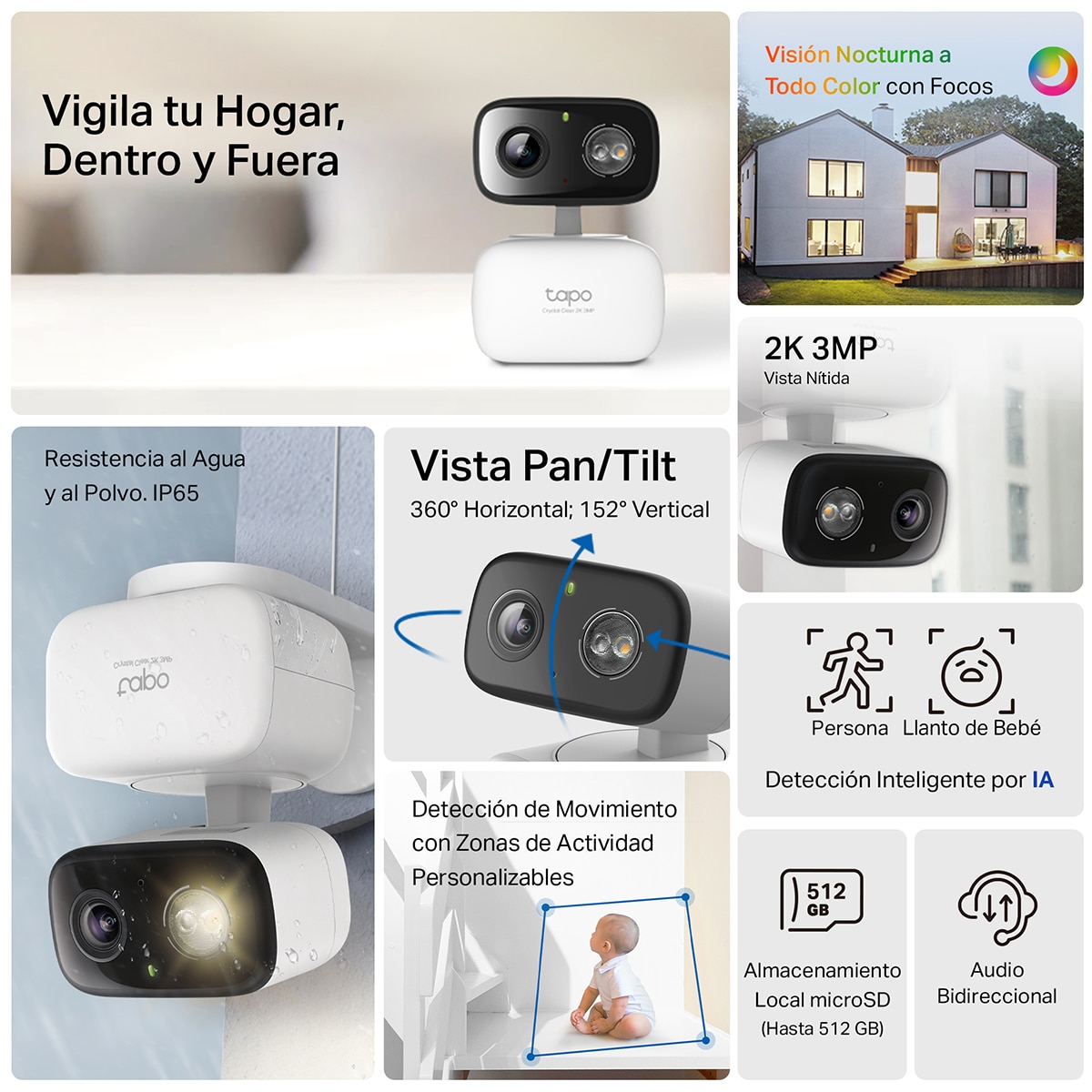 Cámara de vigilancia 360º Tapo C216, para Interior o Exterior 4