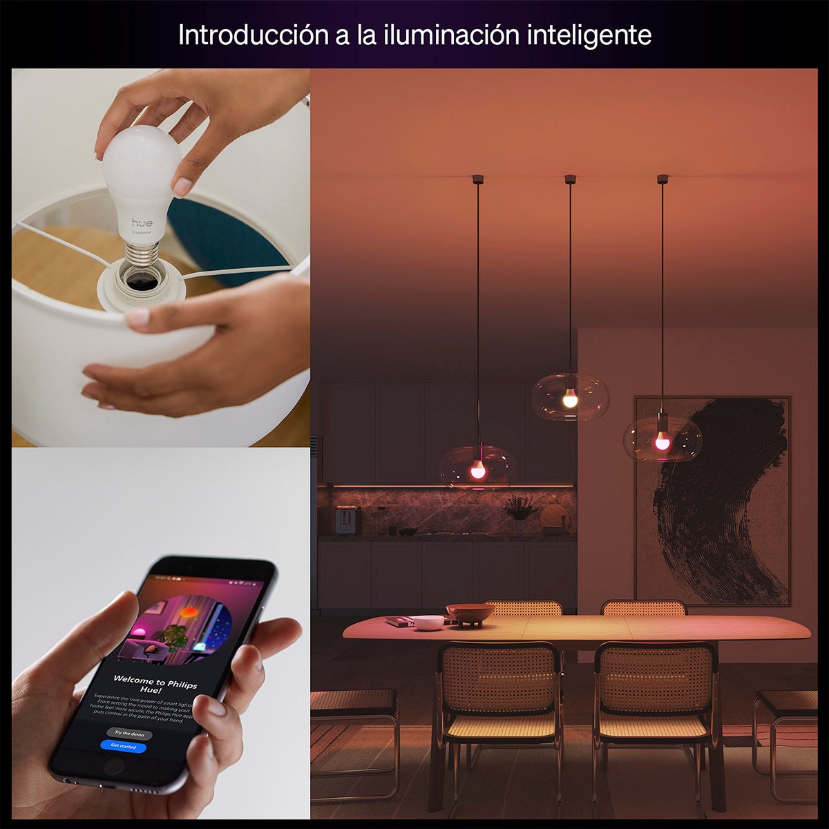 Bombilla inteligente LED Hue Essential 8W E27 A60, RGB, Regulable, Control App y Voz, Asistentes de voz, Pack de 3 4