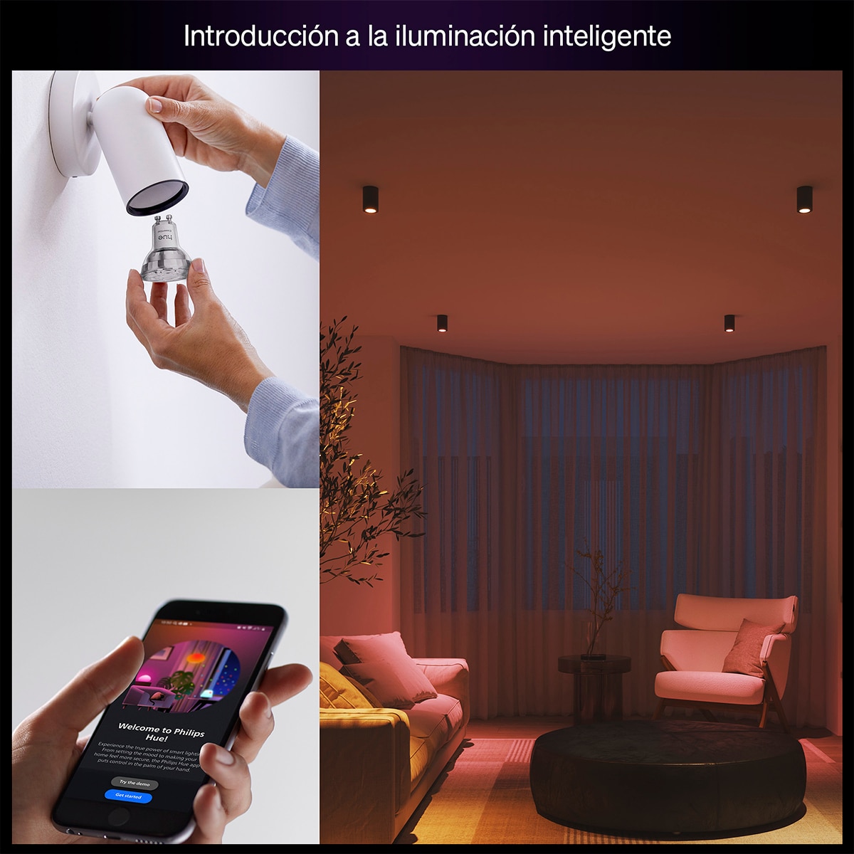 Bombilla inteligente LED Foco Hue Essential 4.7W GU10, RGB, Regulable, Control App y Voz, Asistentes de voz 3