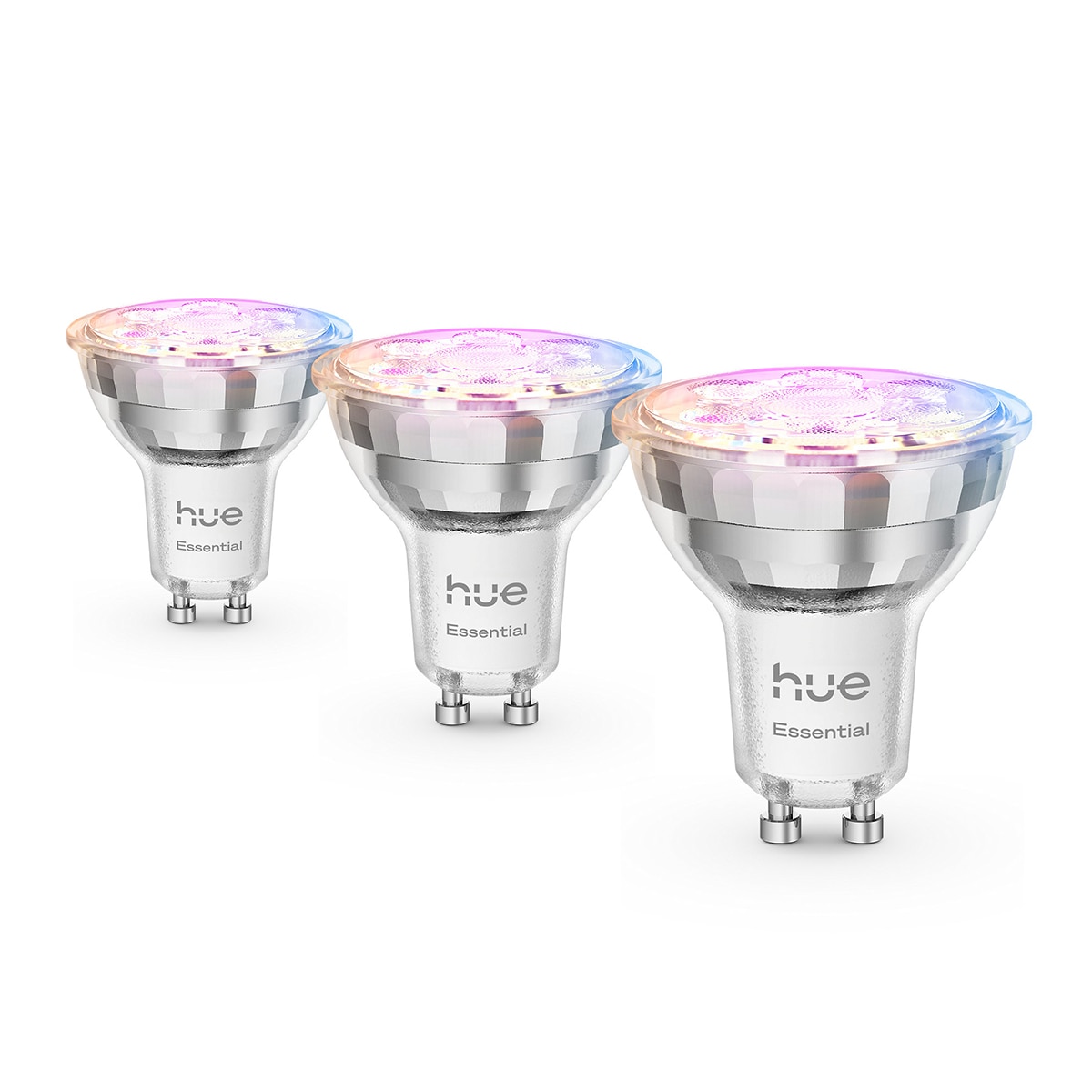 Philips - Bombilla inteligente LED Foco Hue Essential 4.7W GU10, RGB, Regulable, Control App y Voz, Asistentes de voz, Pack de 3.