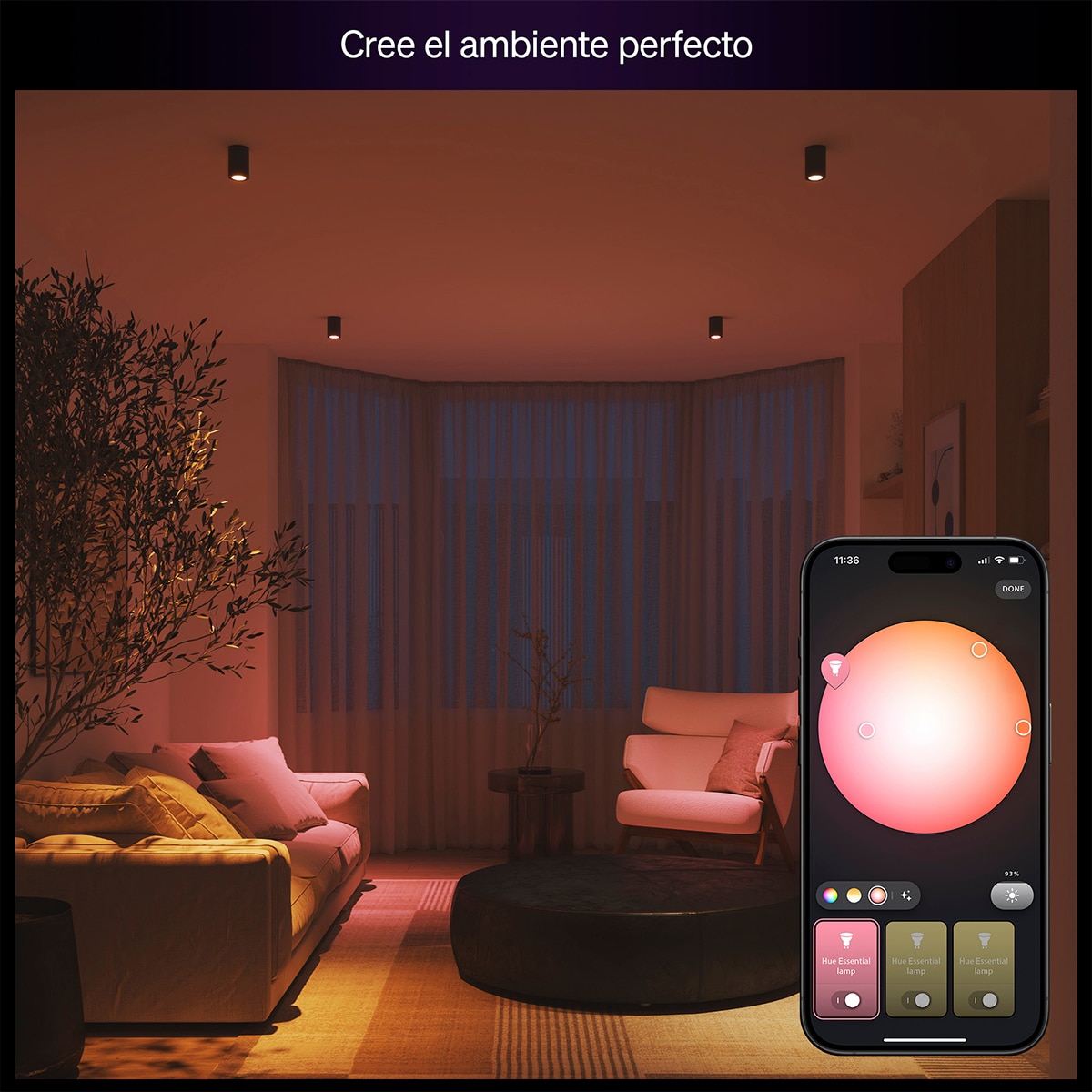 Bombilla inteligente LED Foco Hue Essential 4.7W GU10, RGB, Regulable, Control App y Voz, Asistentes de voz, Pack de 3 5