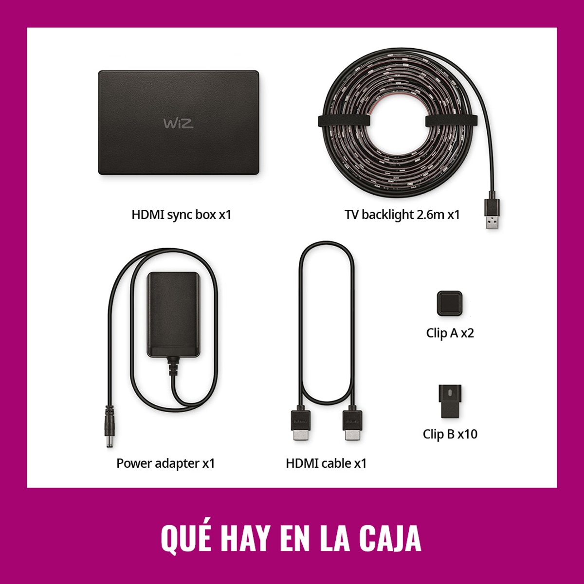 HDMI Sync Box + Tira LED RGBIC WiZ para TV 55"- 65"?, retroiluminación de TV, Soporta 4K, Sincroniza contenidos, Control App y Voz 3