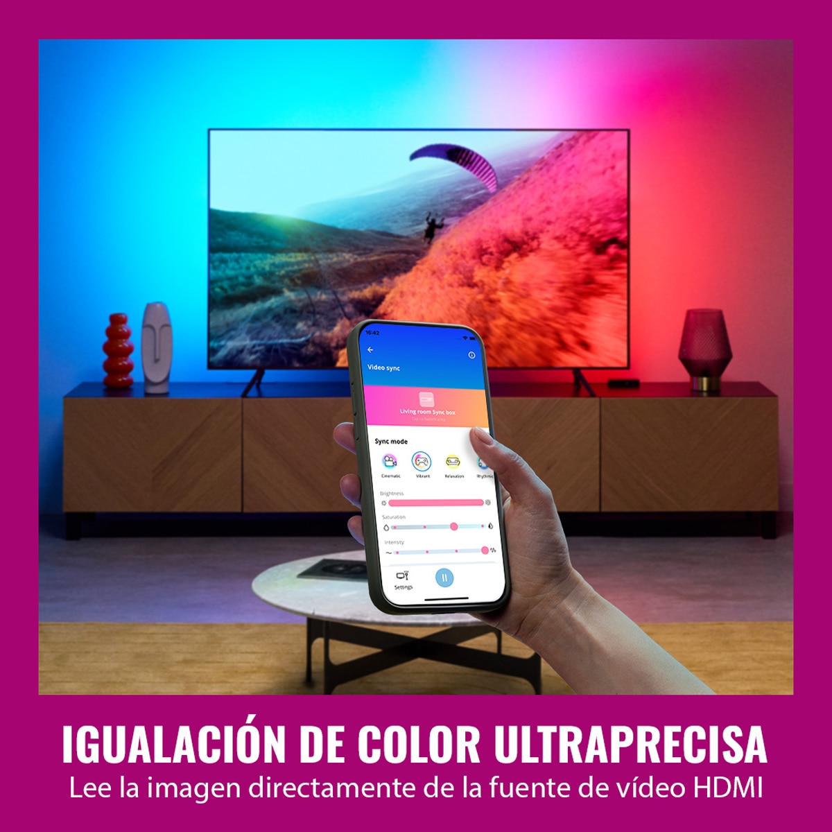 HDMI Sync Box + Tira LED RGBIC WiZ para TV 55"- 65"?, retroiluminación de TV, Soporta 4K, Sincroniza contenidos, Control App y Voz 5