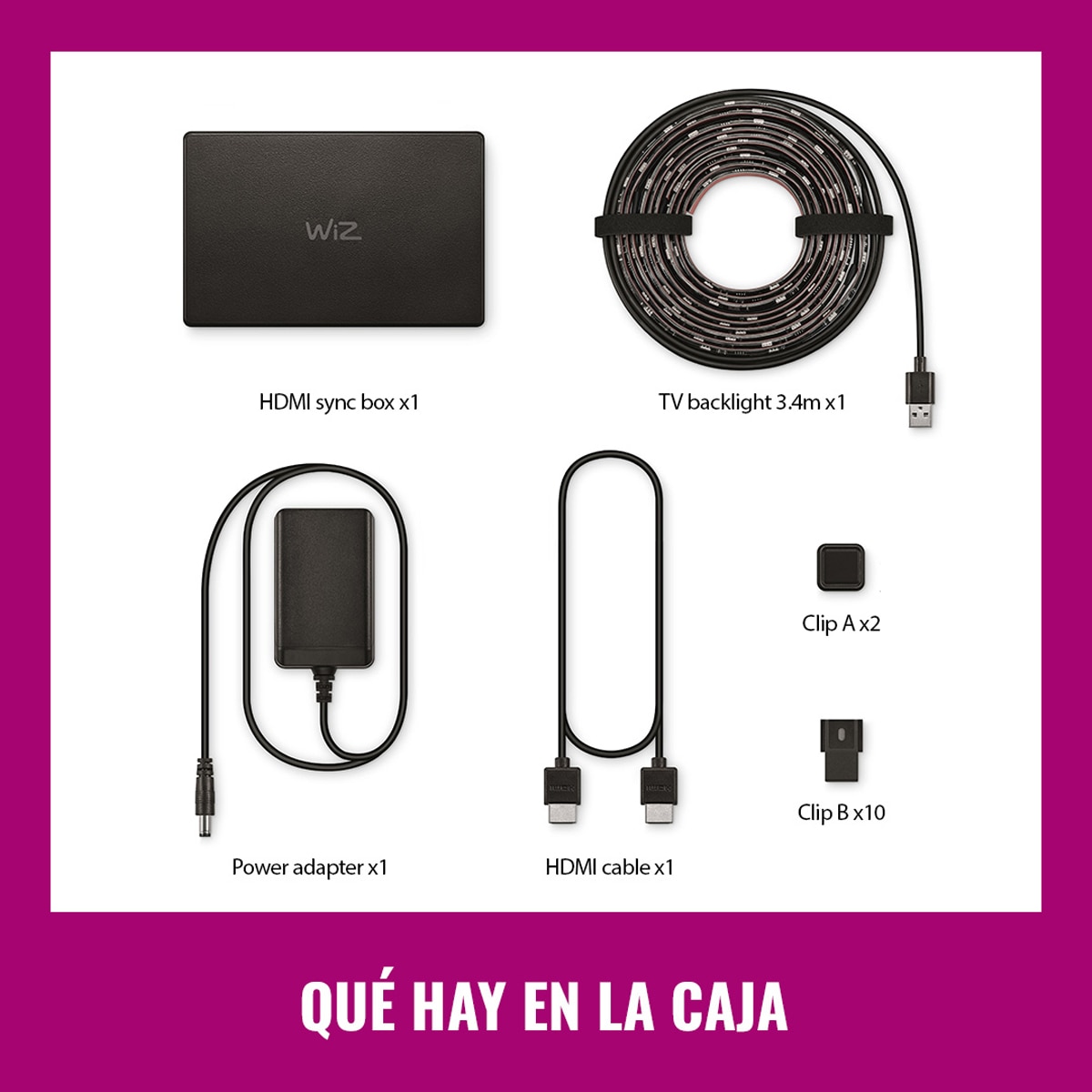 HDMI Sync Box + Tira LED RGBIC WiZ para TV 75"- 85"?, retroiluminación de TV, Soporta 4K, Sincroniza contenidos, Control App y Voz 3