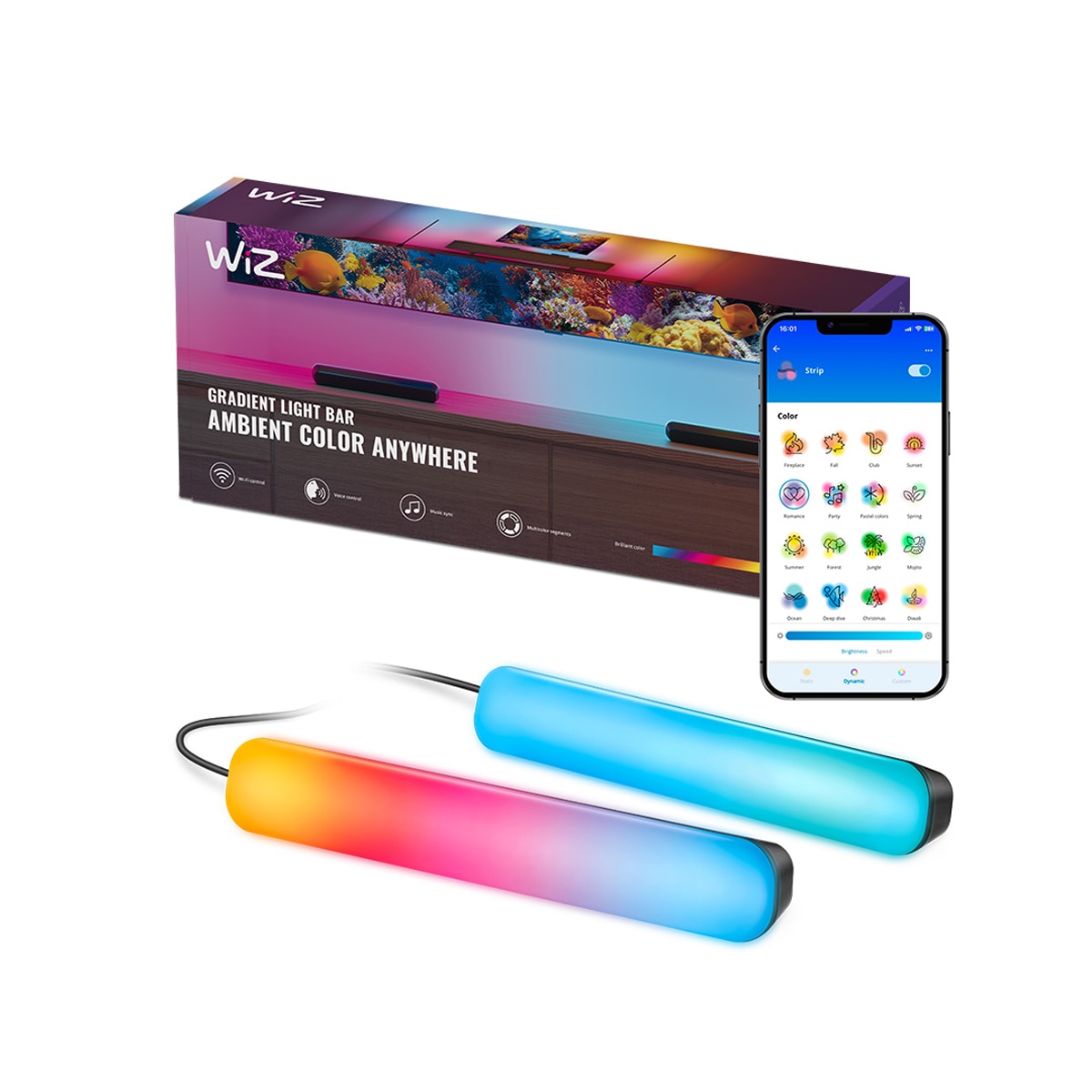 Barras de luces LED Gradient WiZ (2un), RGBIC, Iluminación inteligente, Multiposición, Regulable, Control App y Voz 2