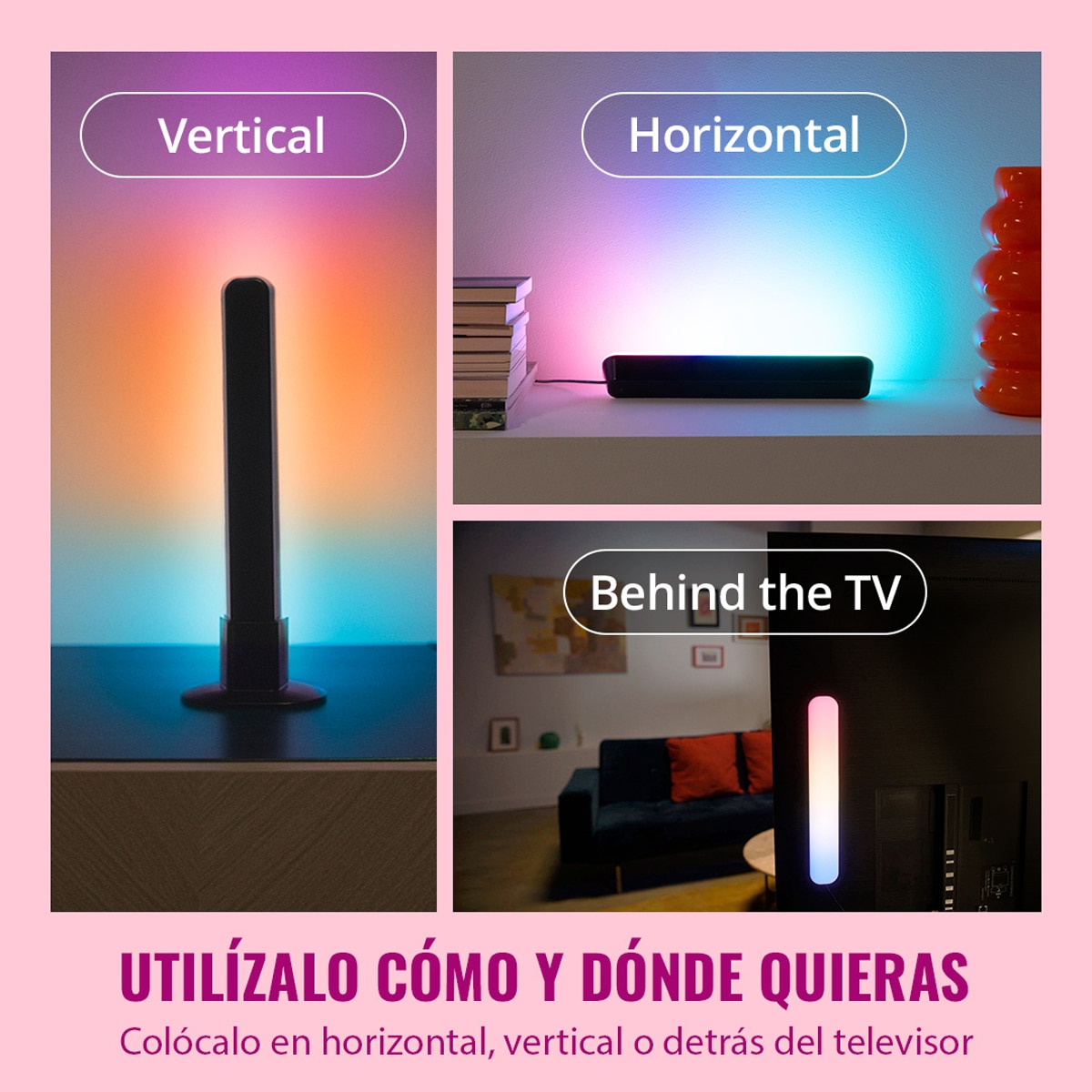 Barras de luces LED Gradient WiZ (2un), RGBIC, Iluminación inteligente, Multiposición, Regulable, Control App y Voz 7