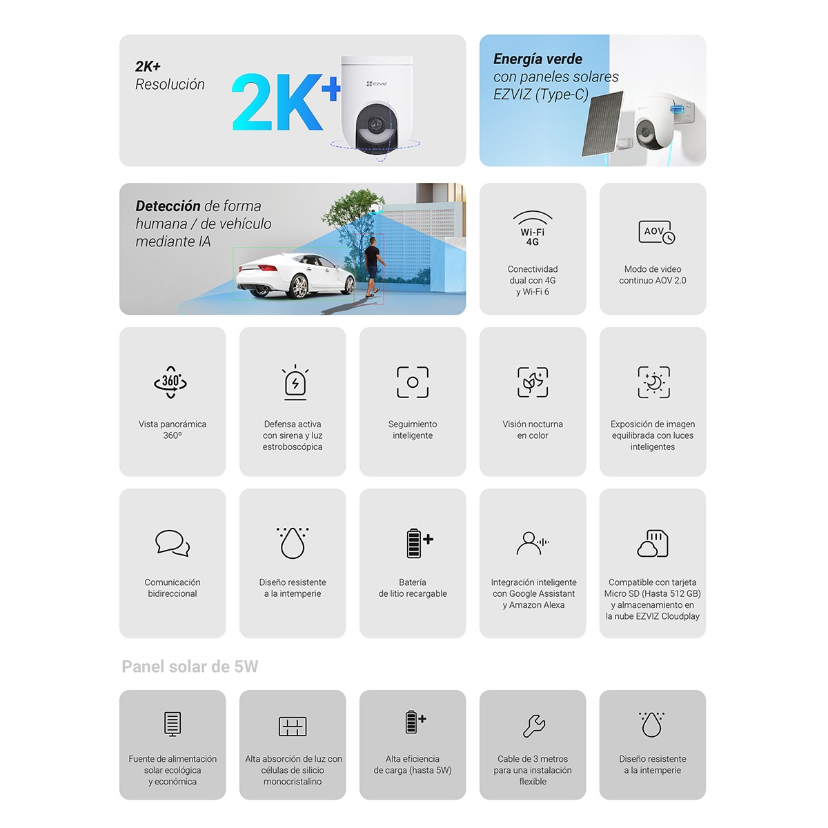Cámara de vigilancia Ezviz HB8 Lite 4G Wi-Fi + Panel solar de 5 W 5