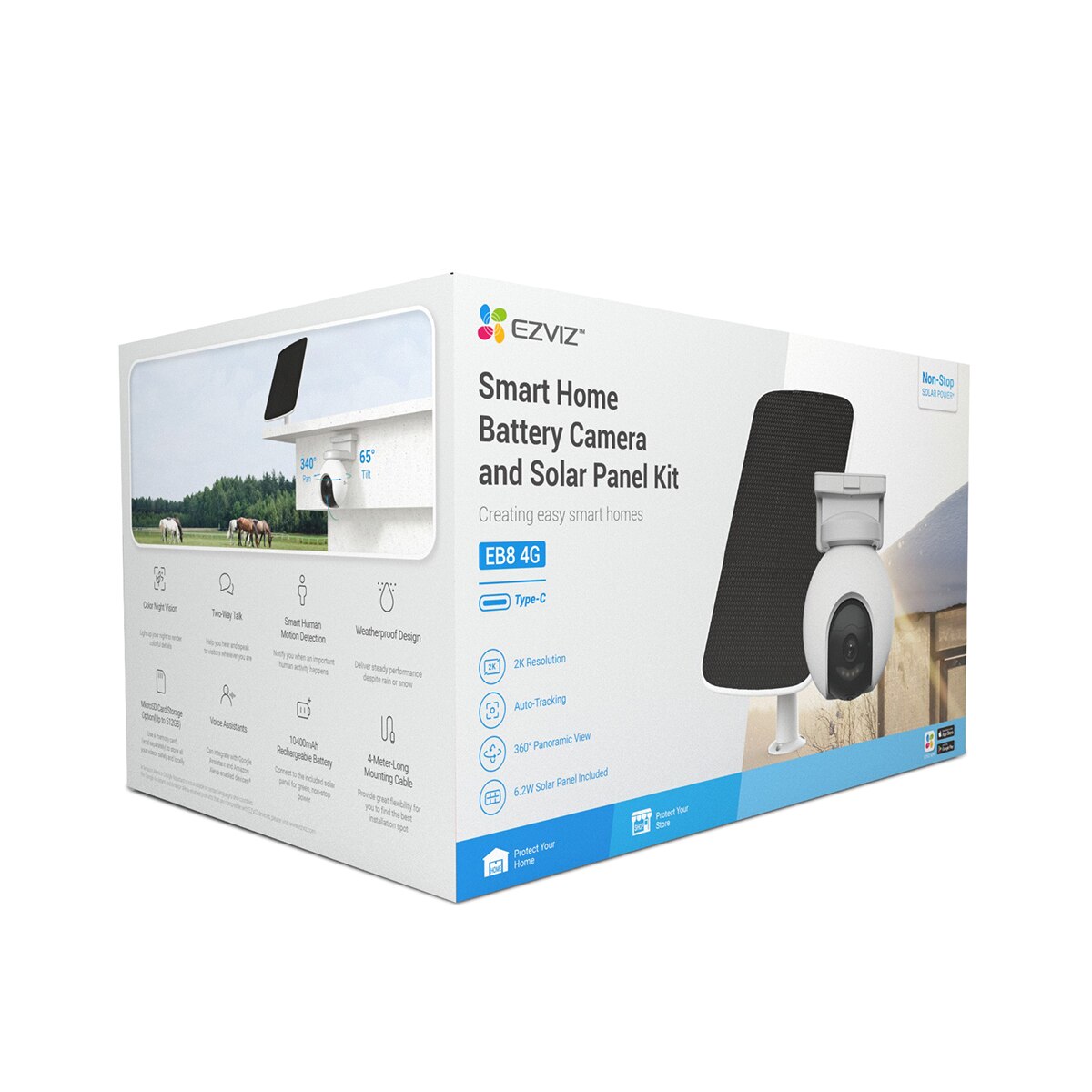 Kit de Cámara de vigilancia exterior Ezviz EB8 4G 2K con Panel solar, panorámica e inclinable con batería Blanco-10