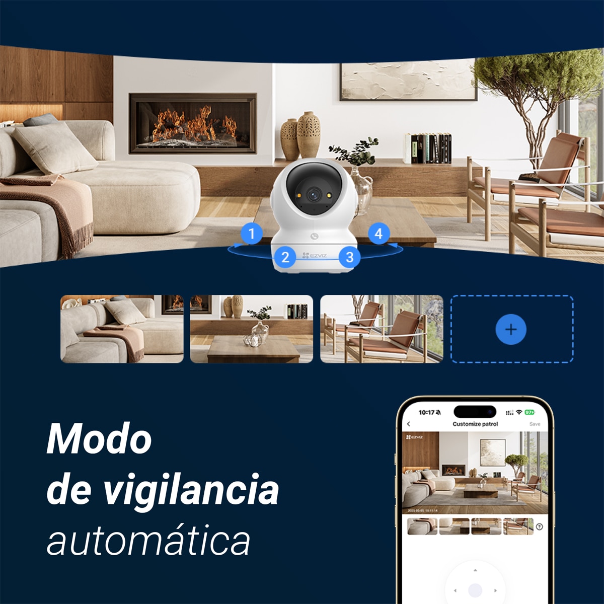 Cámara de vigilancia interior Ezviz H6c G1, 3K, Wi-Fi con función de giro e inclinación Blanco-10