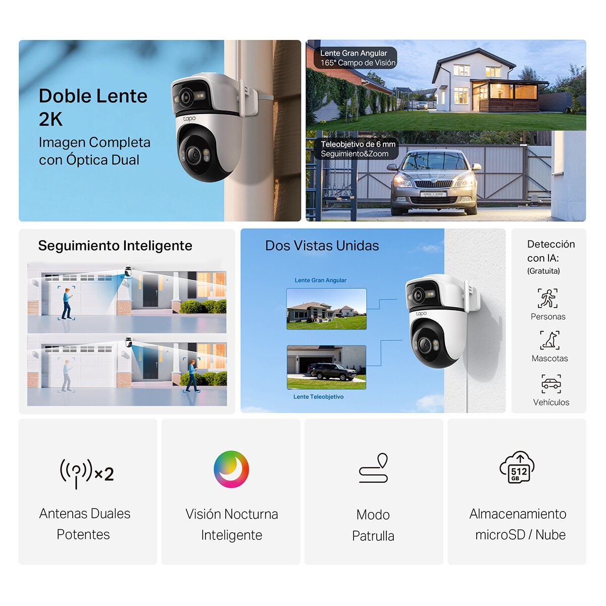 Cámara de vigilancia Tapo C545D, doble lente, 2K, IP 66 - Blanco Blanco-2