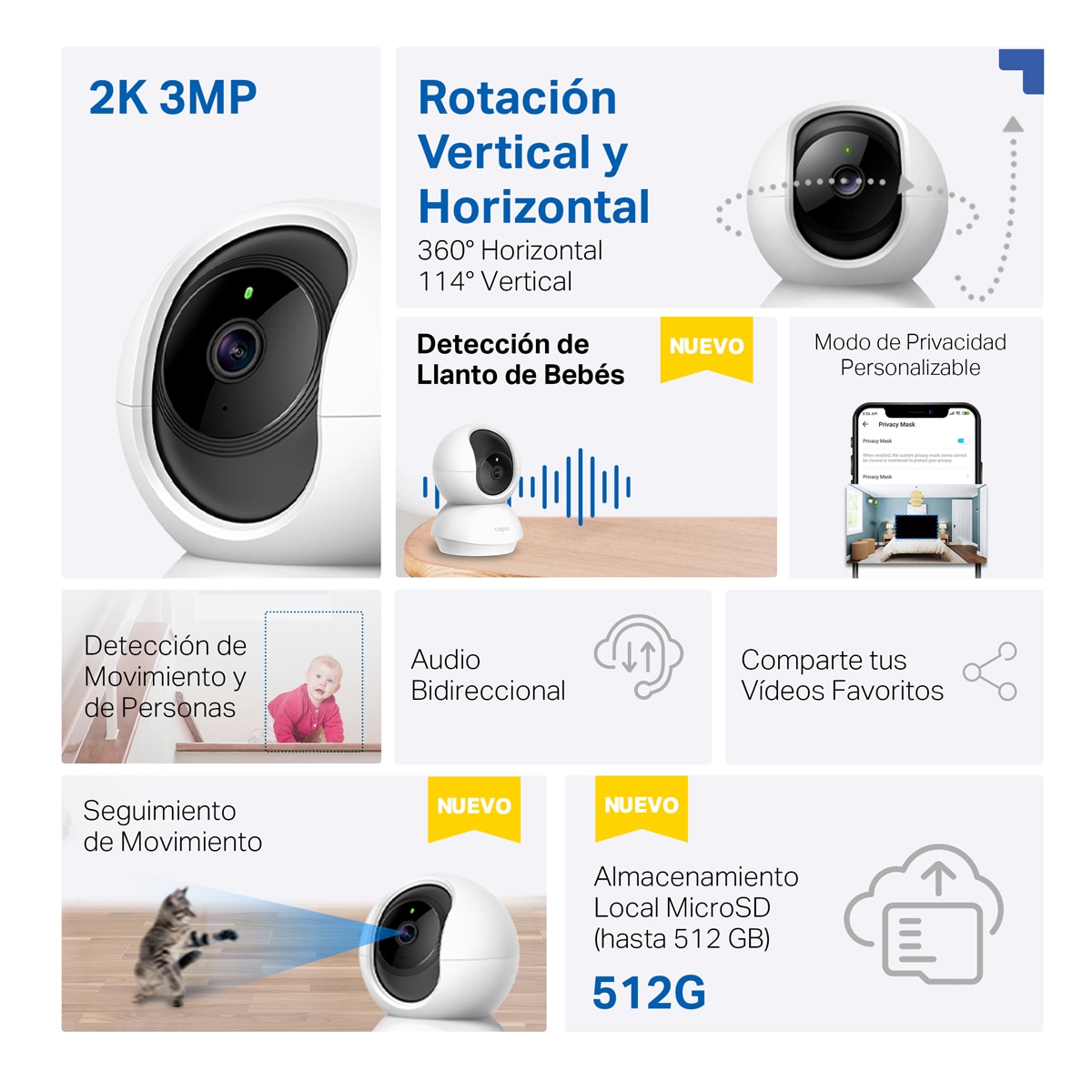 Cámara de vigilancia 360º Tapo TC71 (2 Pack), 2K 3MP, Visión Nocturna, Detección IA Gratuita, Audio Bidireccional - Blanco Blanco-2