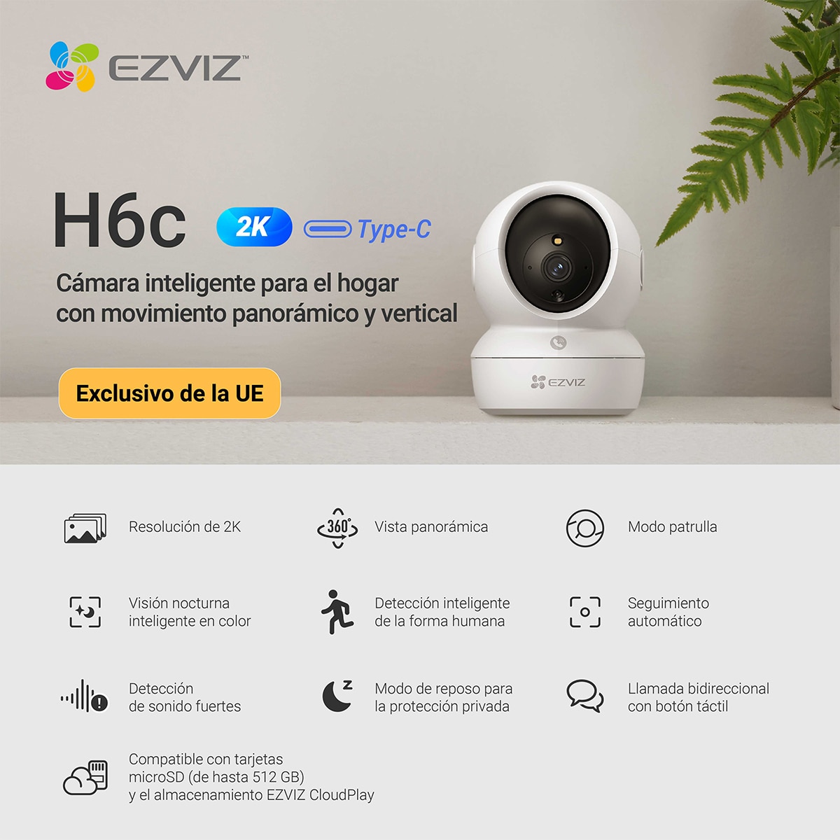 Cámara de vigilancia interior Ezviz H6C Pro 2K 3