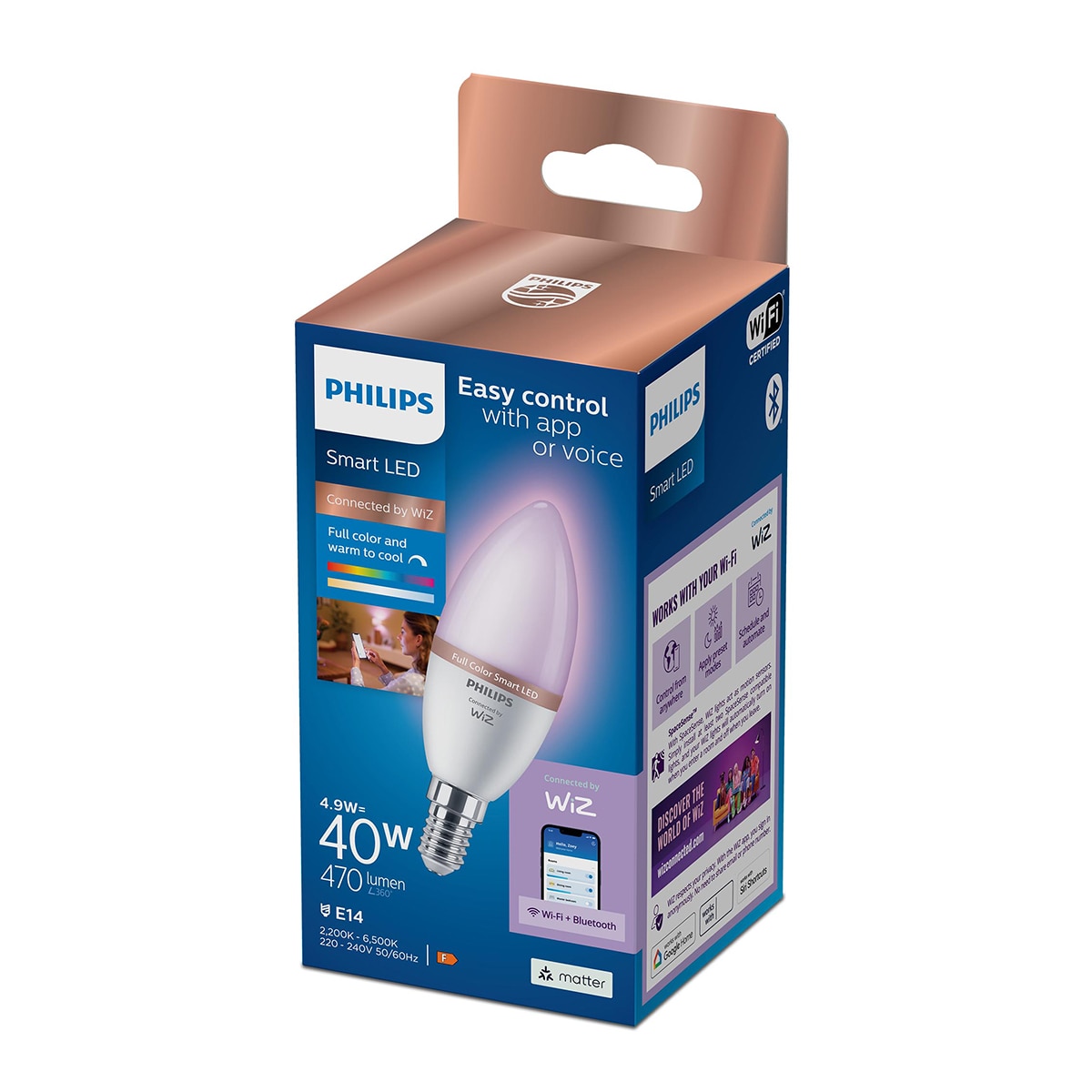 Bombilla Led inteligente Philips Smart LED Vela, 4,9 W (Equiv. 40 W), C37, E14 4
