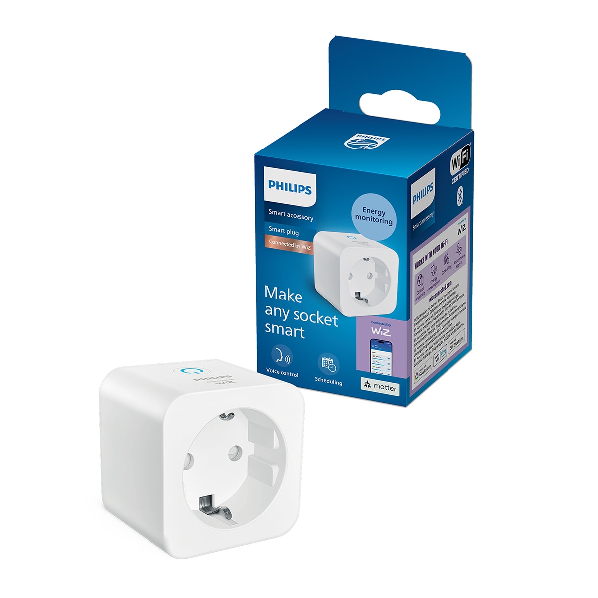 Enchufe Inteligente Philips Tipo-F, WiFi, control via app wiz, compatible Matter - Blanco Blanco-3