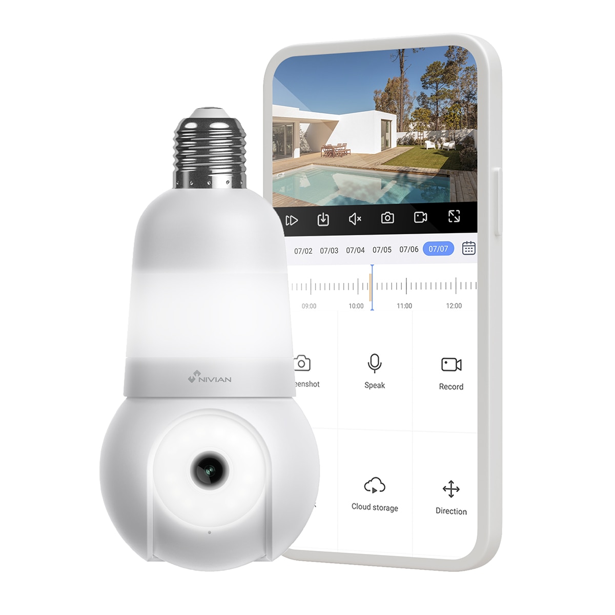 Imagen 3 de Cámara de vigilancia Nivian, tipo bombilla E-27, 2K, 360º, Wi-Fi - Blanco Blanco