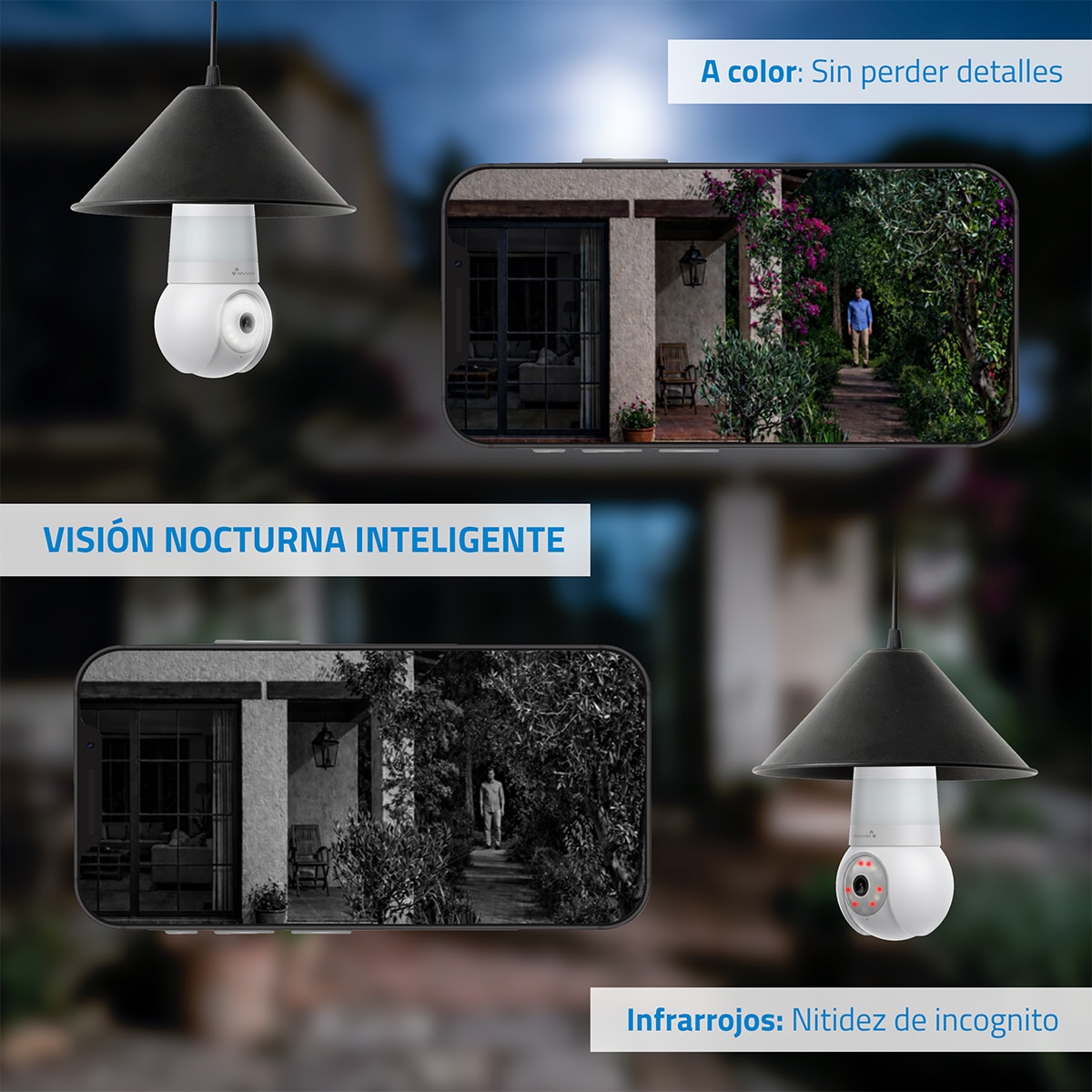 Imagen 5 de Cámara de vigilancia Nivian, tipo bombilla E-27, 2K, 360º, Wi-Fi - Blanco Blanco