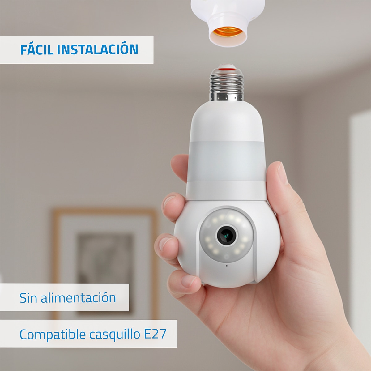 Imagen 7 de Cámara de vigilancia Nivian, tipo bombilla E-27, 2K, 360º, Wi-Fi - Blanco Blanco