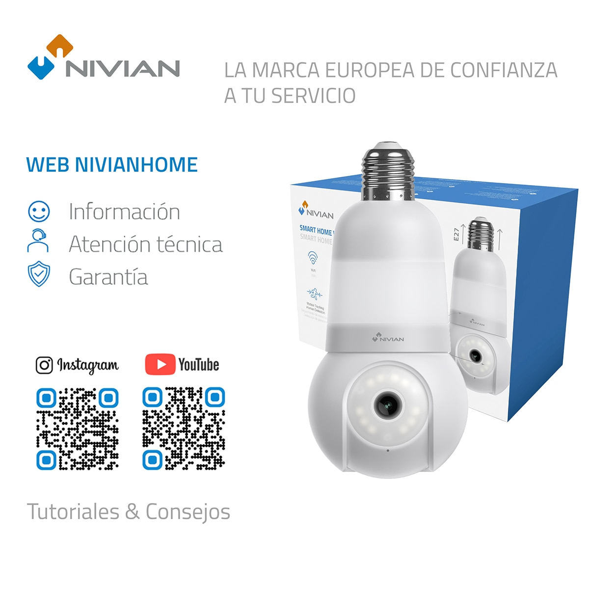 Imagen 9 de Cámara de vigilancia Nivian, tipo bombilla E-27, 2K, 360º, Wi-Fi - Blanco Blanco