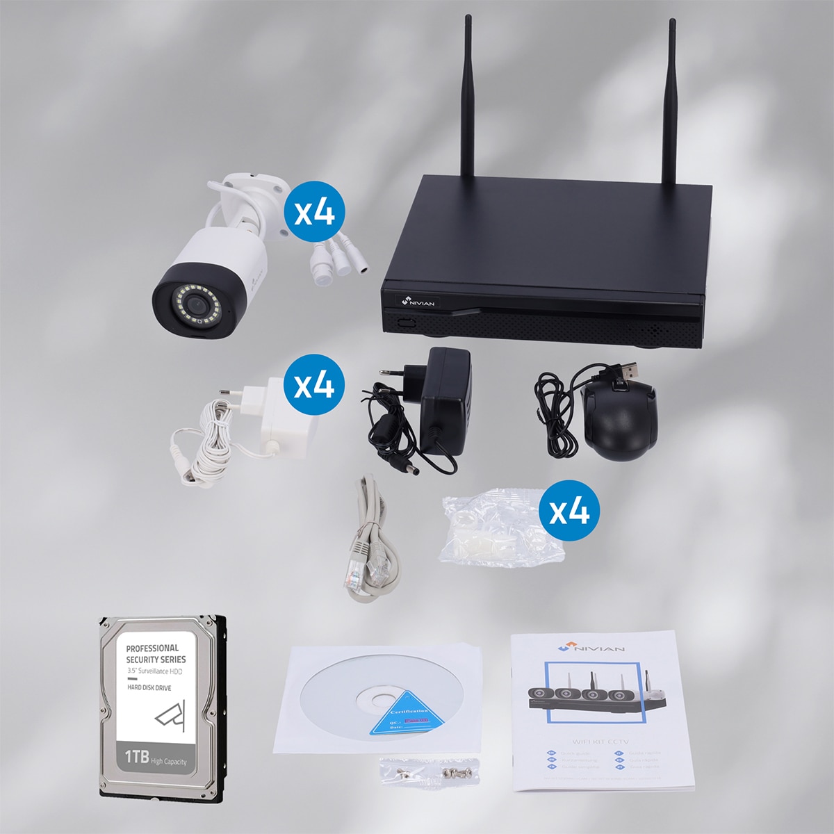 Imagen 8 de Kit de cámaras de vigilancia profesional Nivian, Wi-Fi, Super HD, 4 cámaras ip y grabador de disco 1TB - Negro / Blanco Negro / Blanco