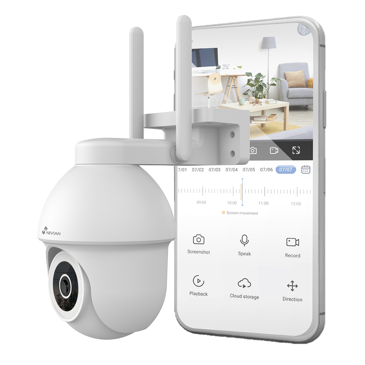 Imagen 3 de Cámara de vigilancia para exterior Nivian IPC 0S3, Wi-Fi, Half 4K, visión nocturna color, detección movimiento y humanos - Blanco Blanco