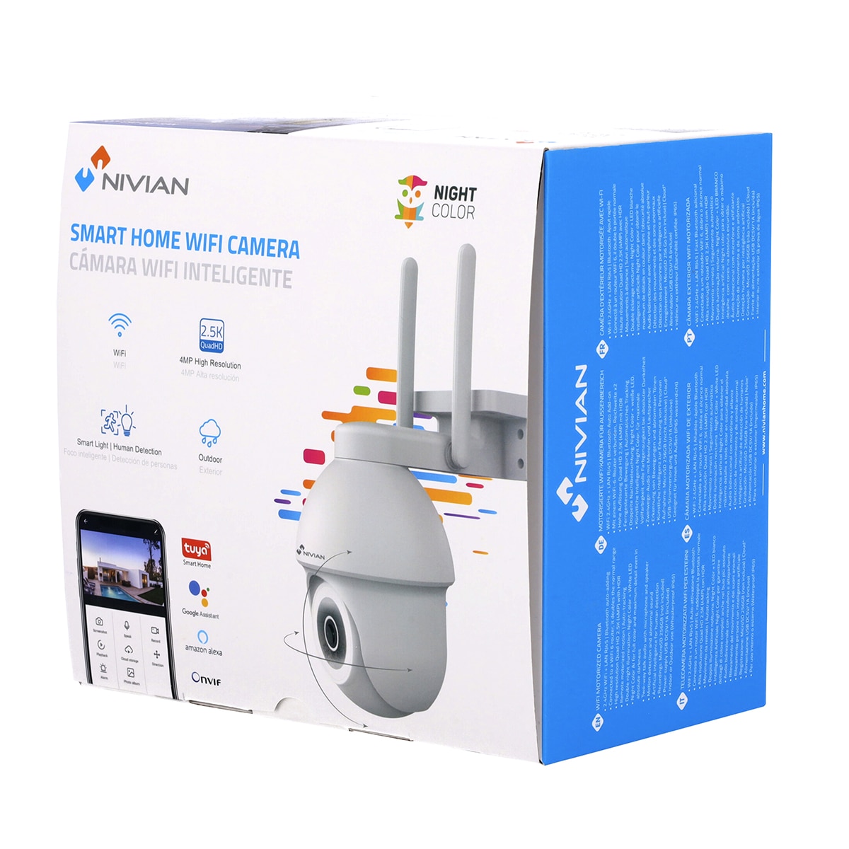 Imagen 11 de Cámara de vigilancia para exterior Nivian IPC 0S3, Wi-Fi, Half 4K, visión nocturna color, detección movimiento y humanos - Blanco Blanco