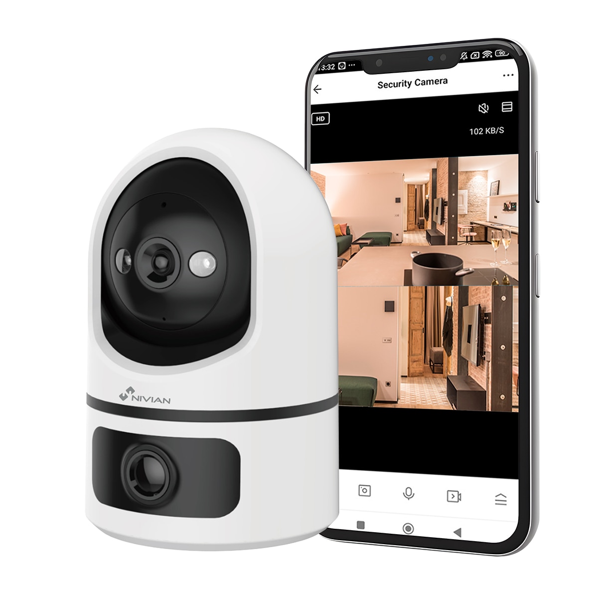Imagen 3 de Cámara de vigilancia para interior Nivian IPC-IS7-dual, Wi-Fi, 2K, motorizada, doble lente, seguimiento automático - Blanco / Negro Blanco / Negro