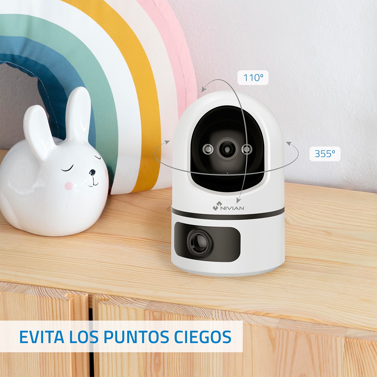 Imagen 4 de Cámara de vigilancia para interior Nivian IPC-IS7-dual, Wi-Fi, 2K, motorizada, doble lente, seguimiento automático - Blanco / Negro Blanco / Negro