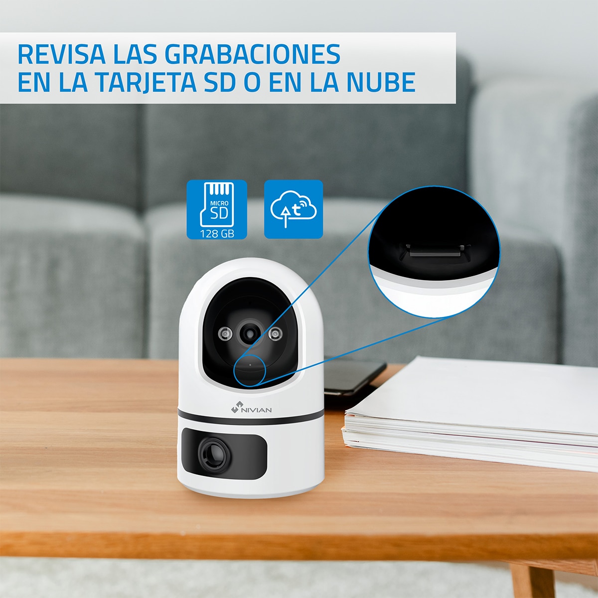 Imagen 6 de Cámara de vigilancia para interior Nivian IPC-IS7-dual, Wi-Fi, 2K, motorizada, doble lente, seguimiento automático - Blanco / Negro Blanco / Negro