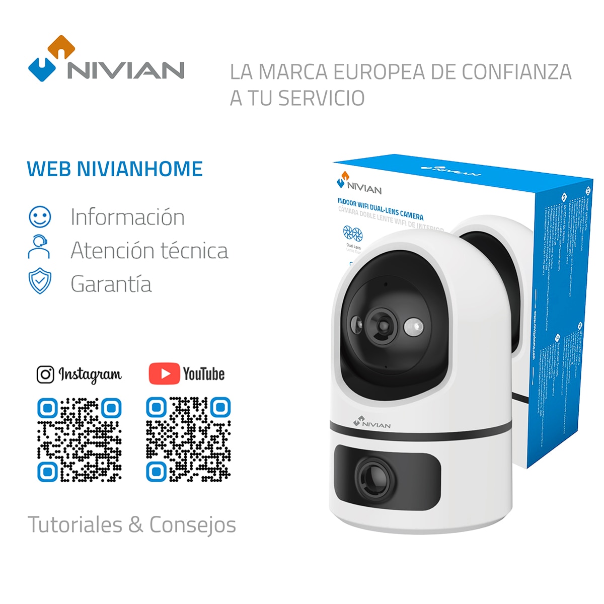Imagen 9 de Cámara de vigilancia para interior Nivian IPC-IS7-dual, Wi-Fi, 2K, motorizada, doble lente, seguimiento automático - Blanco / Negro Blanco / Negro