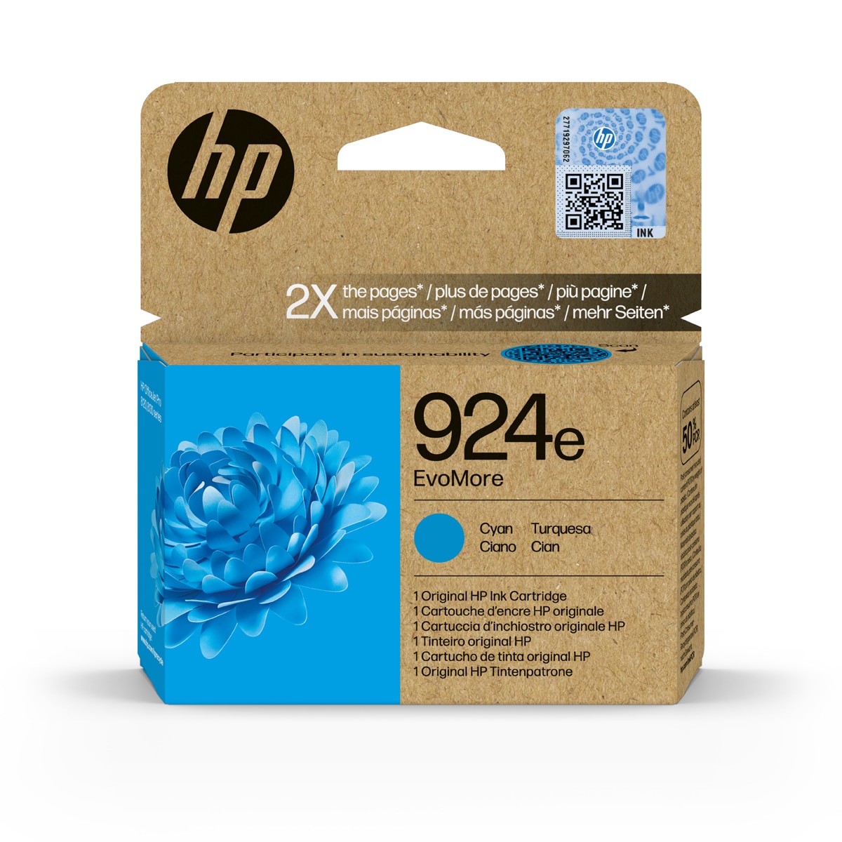 Imagen 0 de Cartucho de tinta original HP EvoMore 924e cian (4K0U7NE)