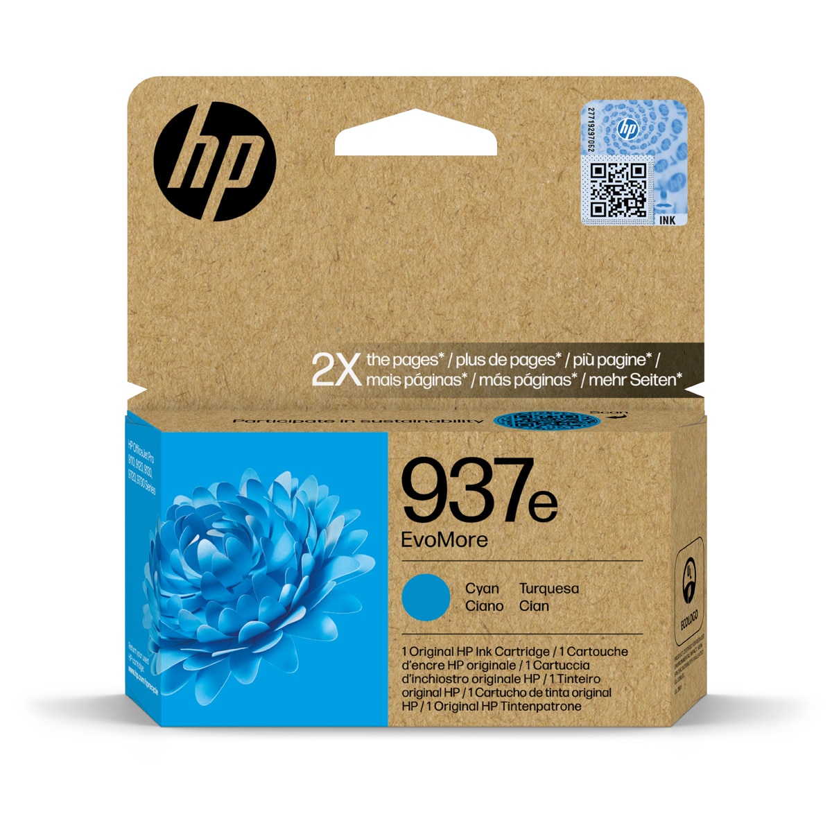 Cartucho de tinta original HP EvoMore 937e cian (4S6W6NE) 1
