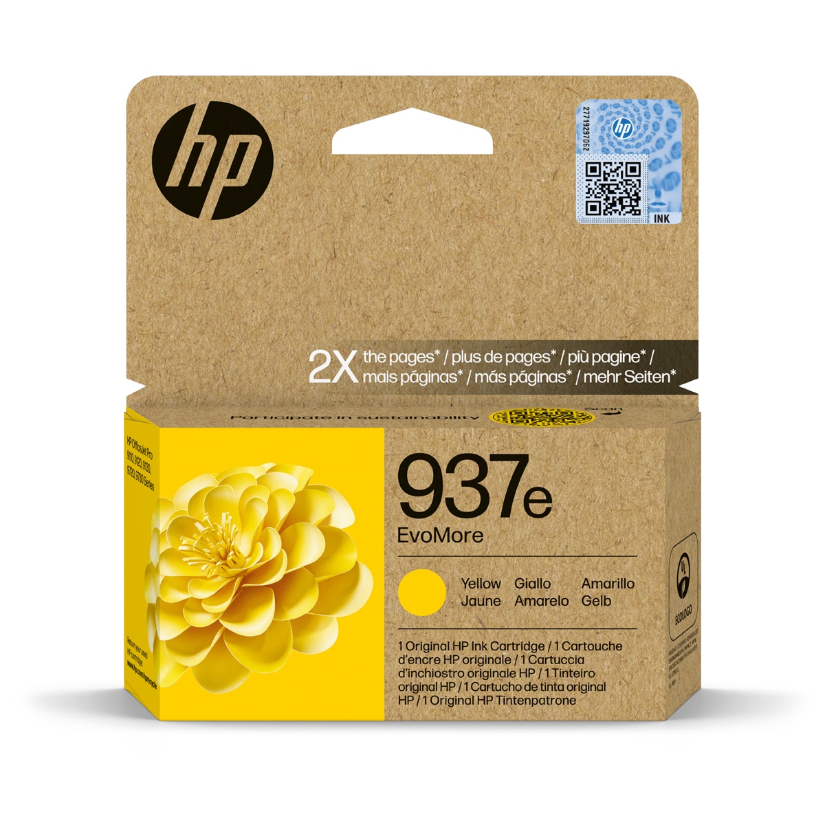 Cartucho de tinta original HP EvoMore 937e amarillo (4S6W8NE) 1