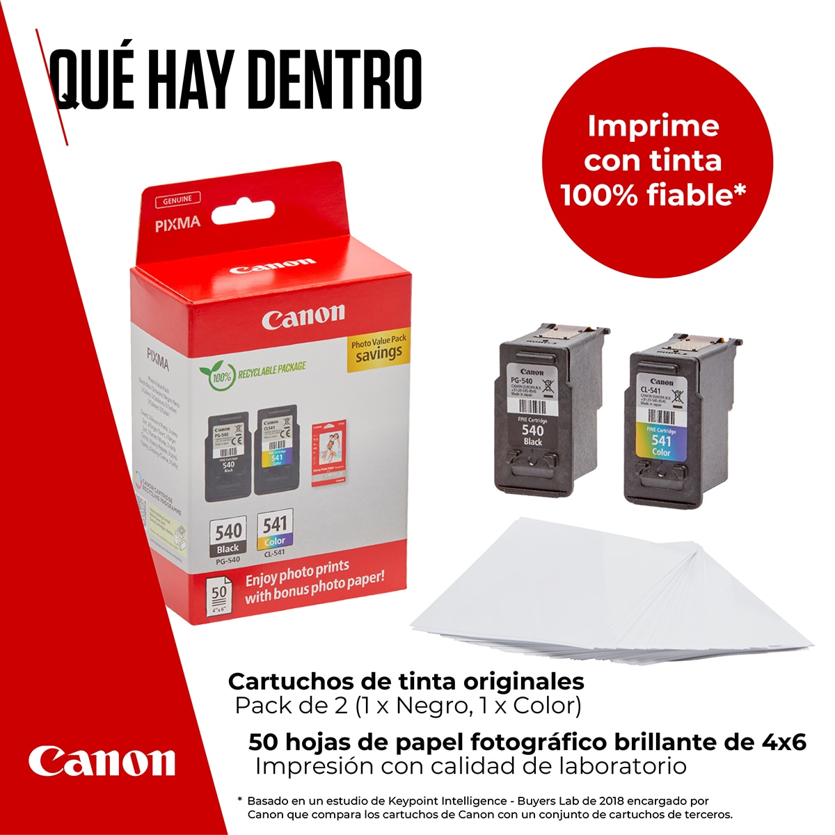 Pack de 2 cartuchos de tinta original Canon PG-540 negro/CL-541 tricolor (5225B013) + Papel foto 10x15 50 hojas 2