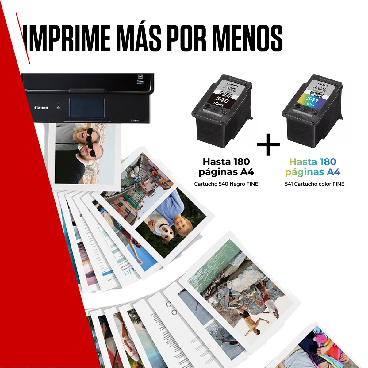 Pack de 2 cartuchos de tinta original Canon PG-540 negro/CL-541 tricolor (5225B013) + Papel foto 10x15 50 hojas 5