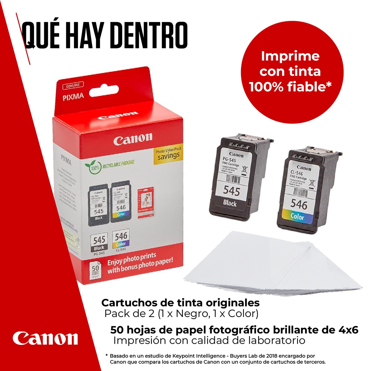 Pack de 2 cartuchos de tinta original Canon PG-545 negro/CL-546 tricolor (8287B008) + Papel foto 10x15 50 hojas 2