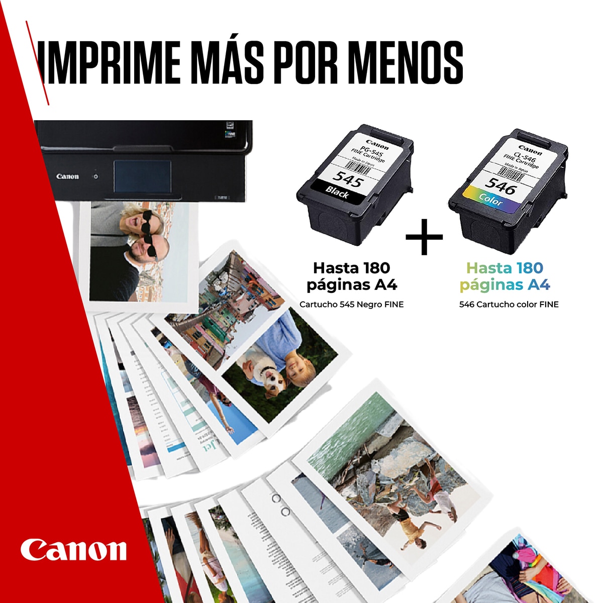 Pack de 2 cartuchos de tinta original Canon PG-545 negro/CL-546 tricolor (8287B008) + Papel foto 10x15 50 hojas 5