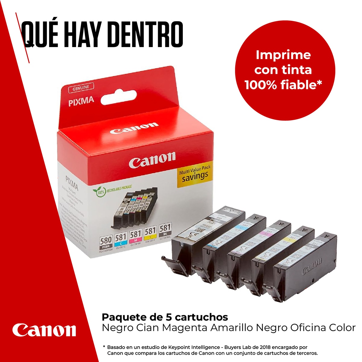 Pack de 5 cartuchos Canon PGI-580 negro/CLI-581 multicolor (2078C007) 2