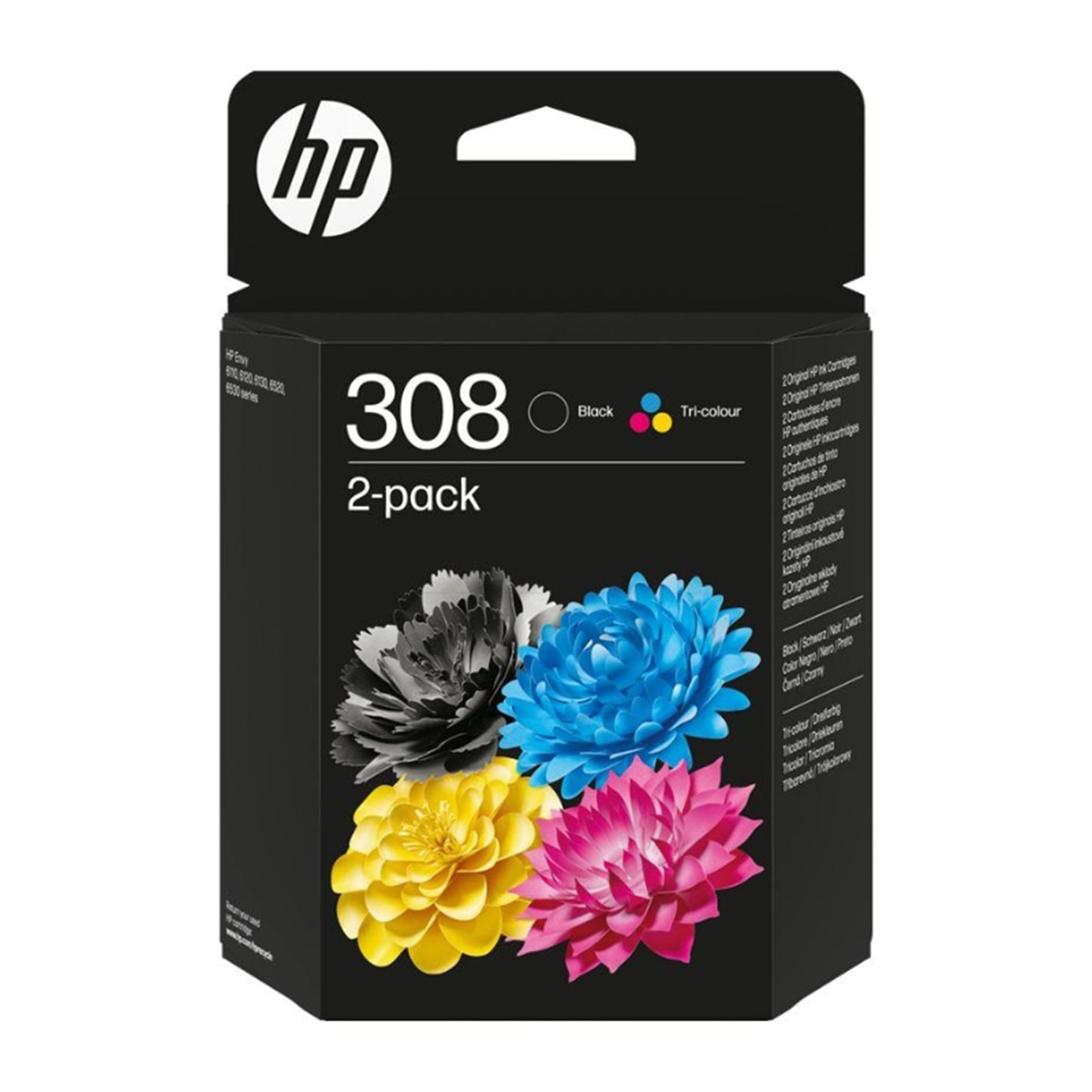 Imagem 0 de Pack de 2 Tinteiros HP Instant Ink 6L6S6UE 308 - Preto / Tricolor