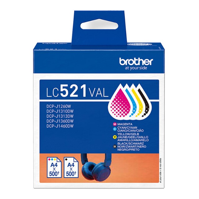 Imagen 0 de Pack de 4 cartuchos de tinta original Brother LC521VAL negro/cian/magenta/amarillo
