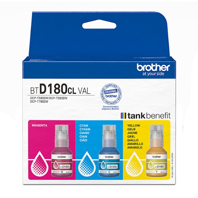 Imagen 0 de Pack 3 botellas de tinta original Brother BTD180CLVAL cian/magenta/amarillo