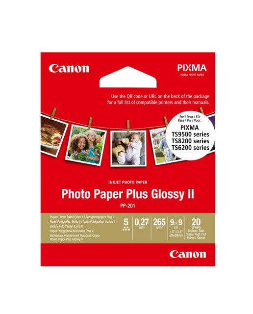 Imagen 0 de Papel fotográfico Canon Brillo II Plus PP 201, 9x9cm, 265 g/m2, 20 hojas